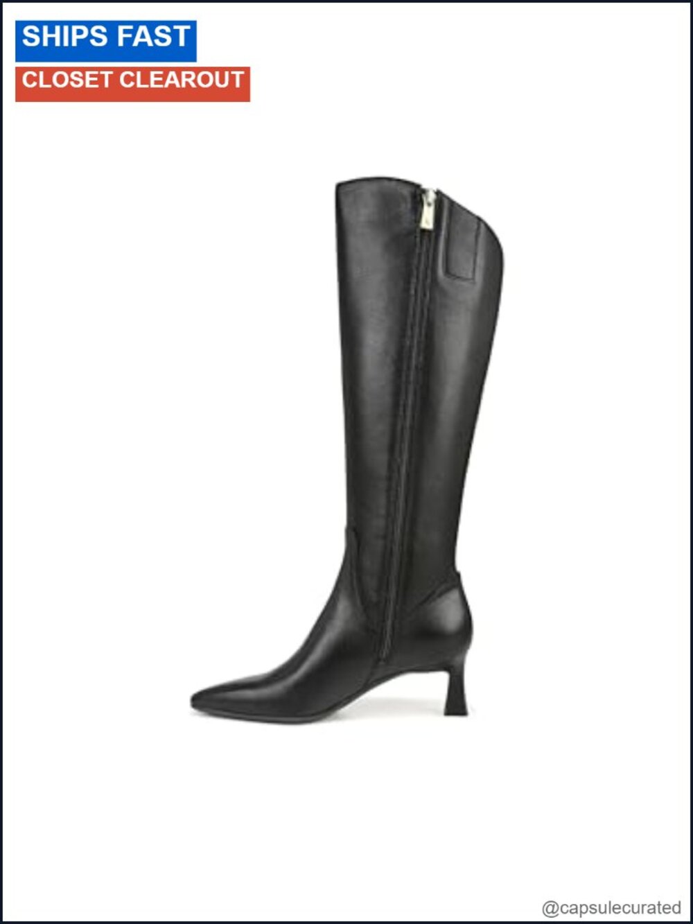 Women's Knee High Kitten Heel Dress Boots with Side Zip Leather